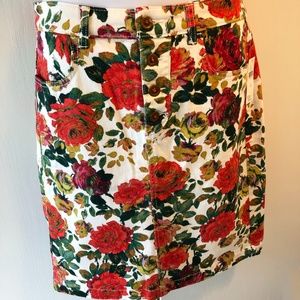 Anthropologie Floral Denim Skirt Size M